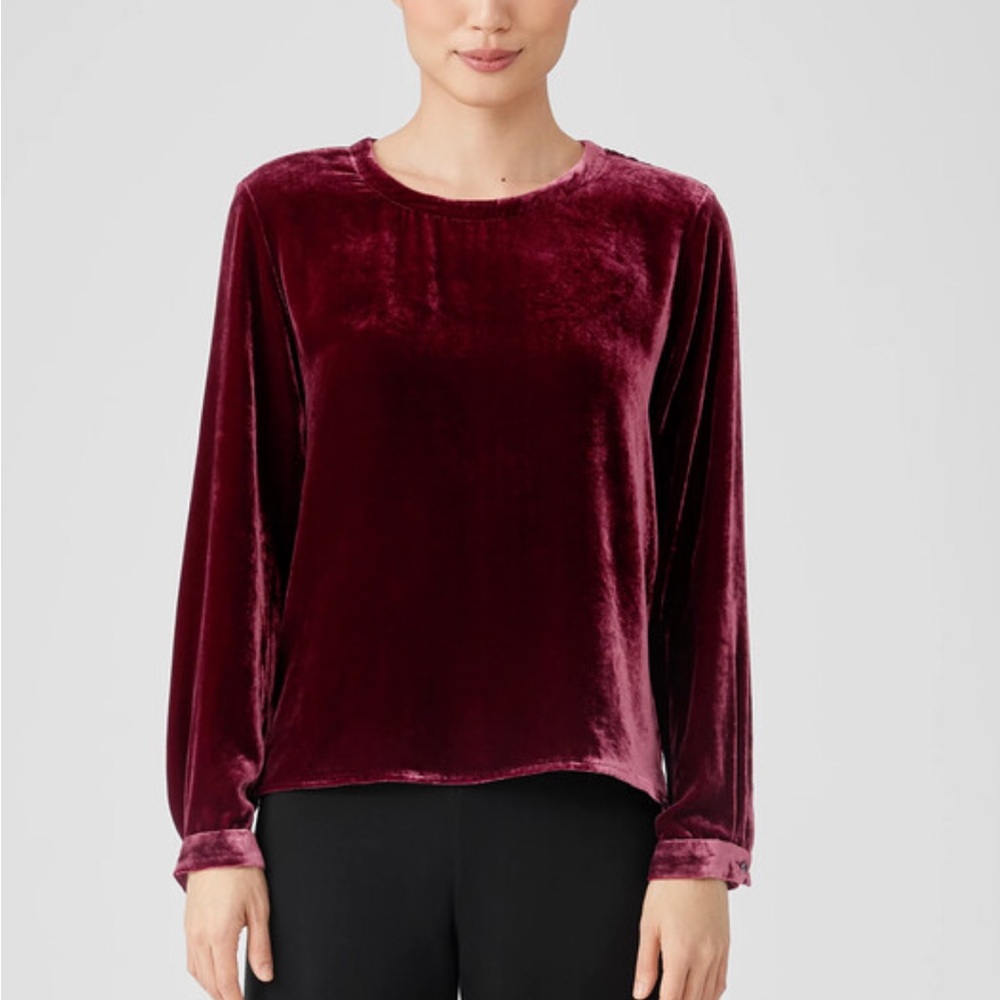 Eileen Fisher Velvet Round Neck Top - Easy Fit, Short Length- size Large - NEW!!